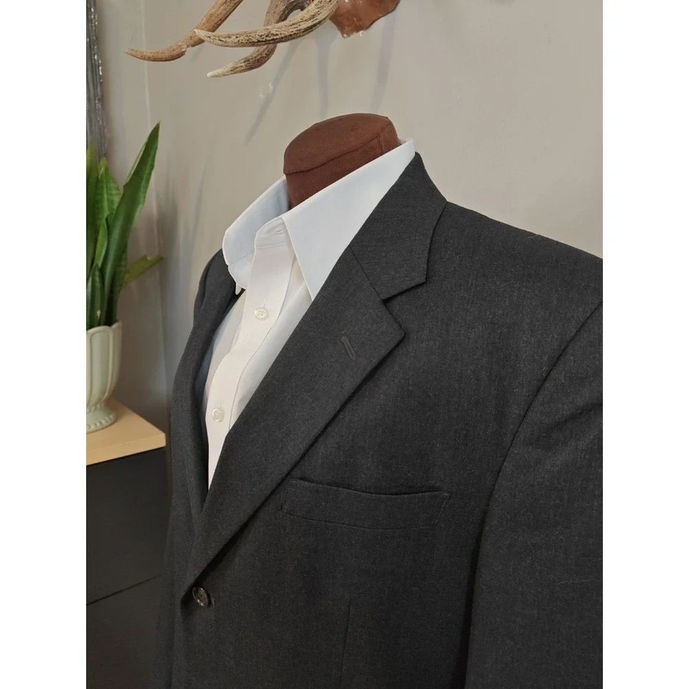 Jos A Bank 42L Charcoal Wool Blazer Mens 3 Button Sport Coat Gray Single Vented